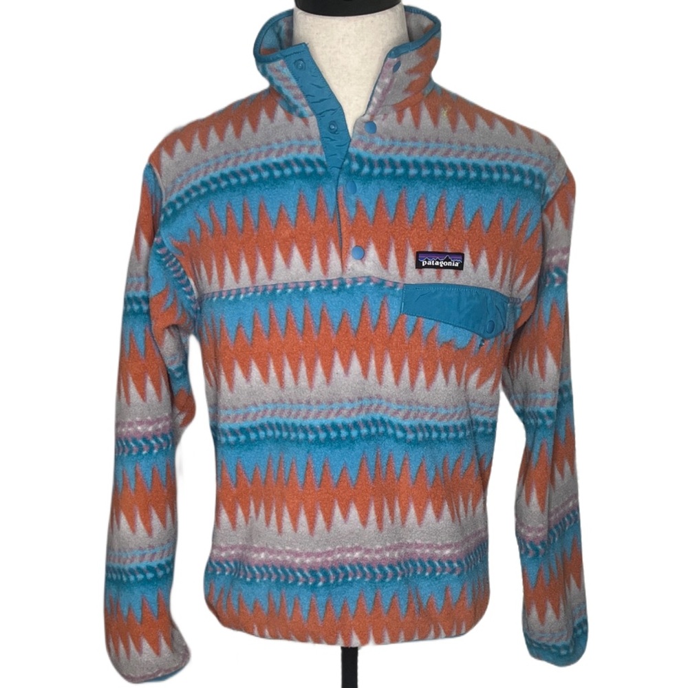 Patagonia Synchilla Snap T Pullover Laughing Waters Print Filter Blue Size Small